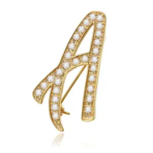 Cicy Bell A-Z Initial 26 Letter Brooch Pins 18k Gold Plated Personalized Valentine's Day Gift Cubic Zirconia Breastpin Name for Women Men