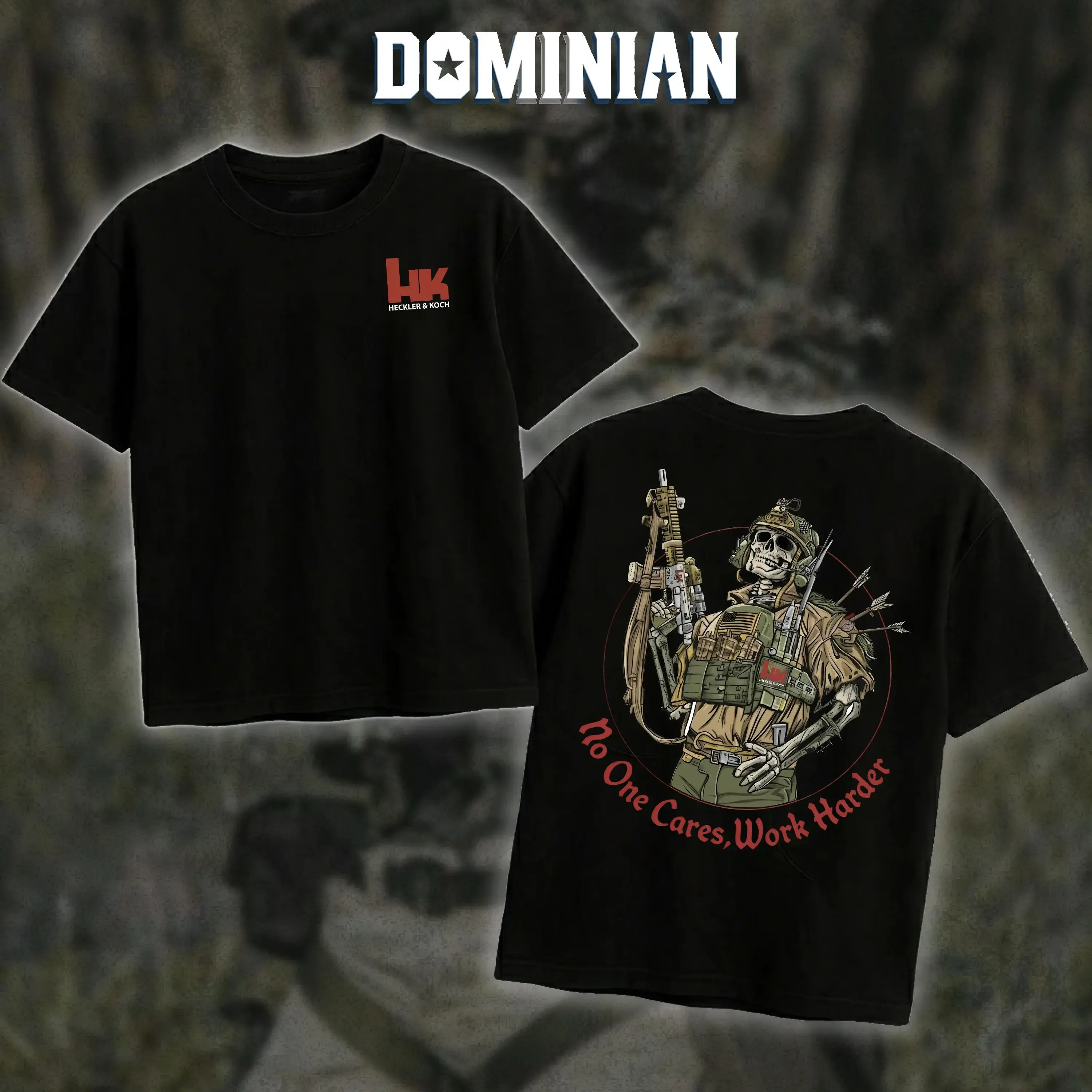 [ DOMINIAN ] Heckler & Koch Work Harder T-Shirt/Hoodie, Unisex Short Sleeve, 100% Cotton Casual Menswear, Gun Shirt Tactical Gear, Graphic Good Shirt, Made In USA.