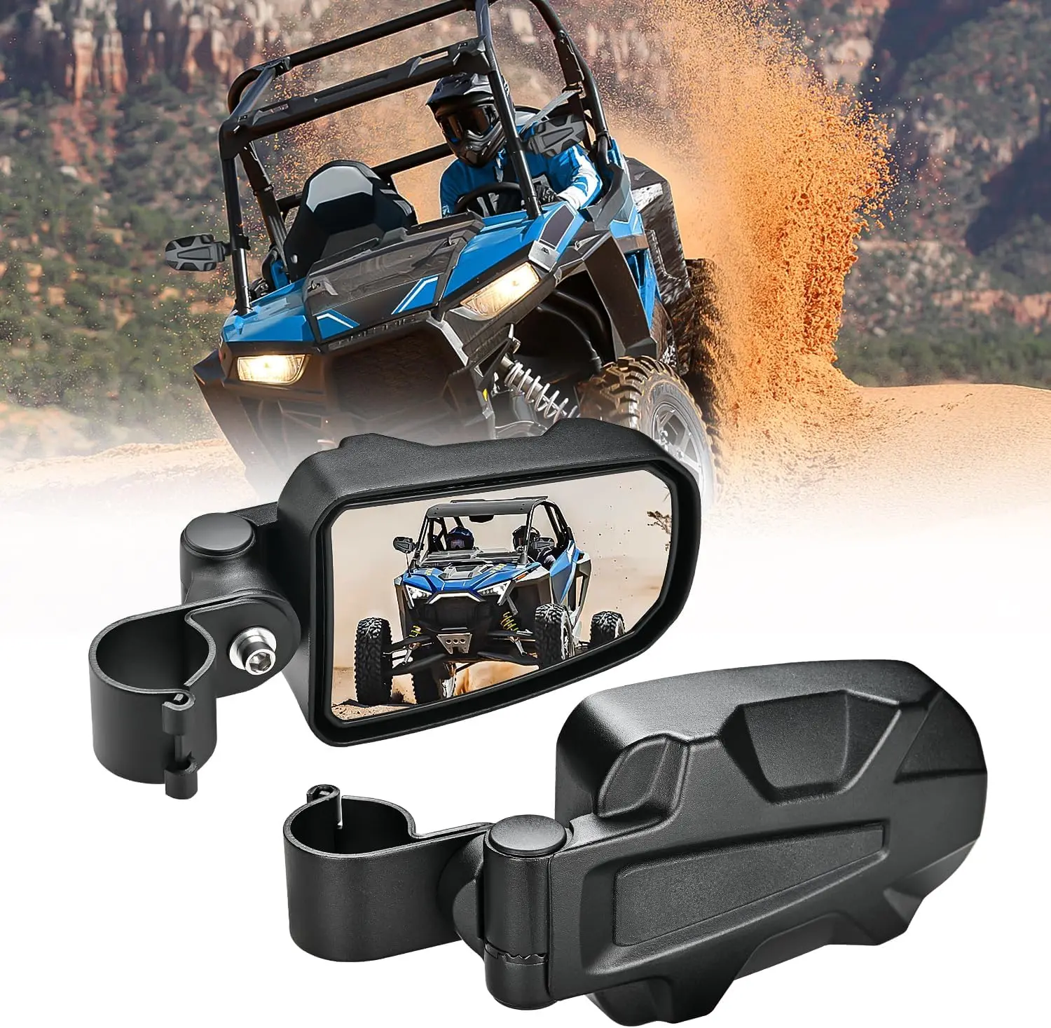 Nilight Offroad UTV Rear View Side Mirrors - Aluminum, 1.75 in Roll Cage Round Bar Compatible, 180° Rotation, Wide Vision, Adjustable, Easy to Install, Fits Windshield & Carbon Handlebar Fixie, Polaris Ranger RZR/Viking, Can-Am Commander, Bracket Mount