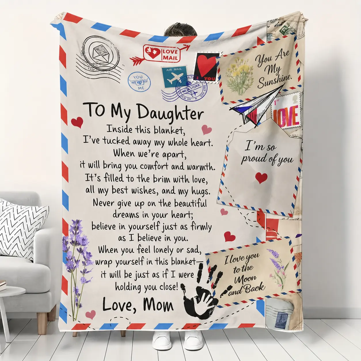 Vintage Letter To My Son Daughter from Mom Dad, Sentimental Love Letter Gift Blanket, Back To School College Dorm Gift, Meaningful Christmas Keepsake Gift For Teen Boys Girls, Long Distance Comfort Blanket With Stamp Floral Print