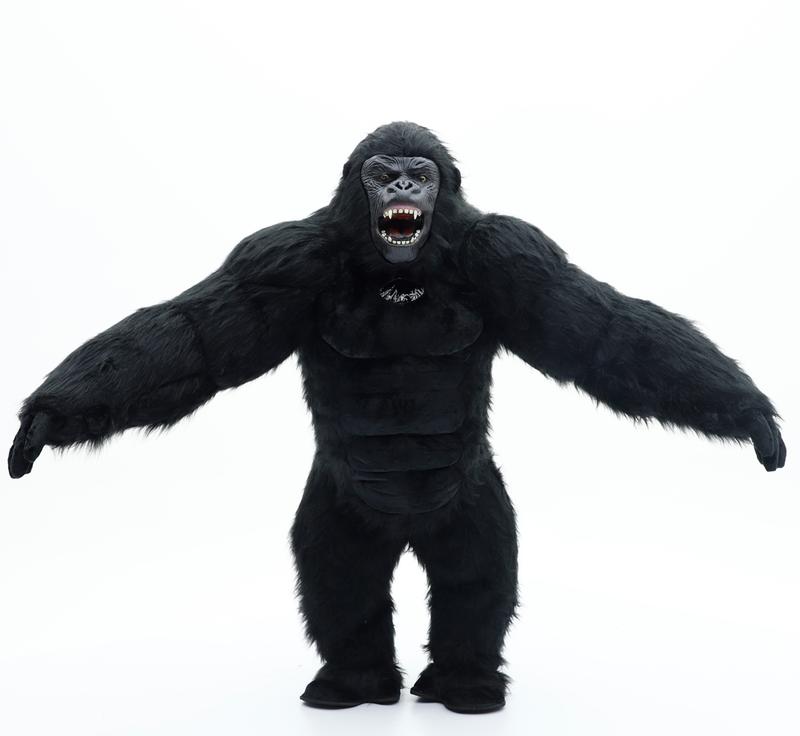 2.6m Black Giant Gorilla Mascot Inflatable Costume Plush Jumpsuit Halloween Adult Fit for 170-195 cm Height Cosplay Party Carnival Dress Up Suit w/Battery Menswear Clothes Outfit Bestie