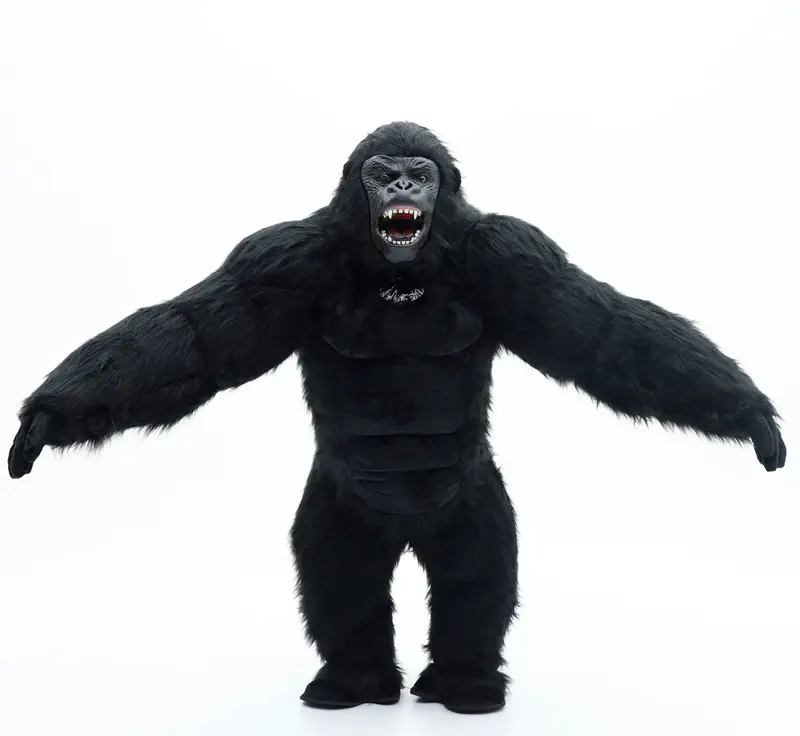 2.6m Black Giant Gorilla Mascot Inflatable Costume Plush Jumpsuit Halloween Adult Fit for 170-195 cm Height Cosplay Party Carnival Dress Up Suit w/Battery Menswear Clothes Outfit Bestie