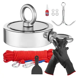 VEVOR Magnet Fishing Kit, 1700 LBS/771 Kg Double-Sided Pulling Force Strong Magnet Fishing Kit, Rare Earth Neodymium Magnetic Fishing Kit Includes Grappling Hook, Heavy Duty Rope, Gloves and Eyebolt