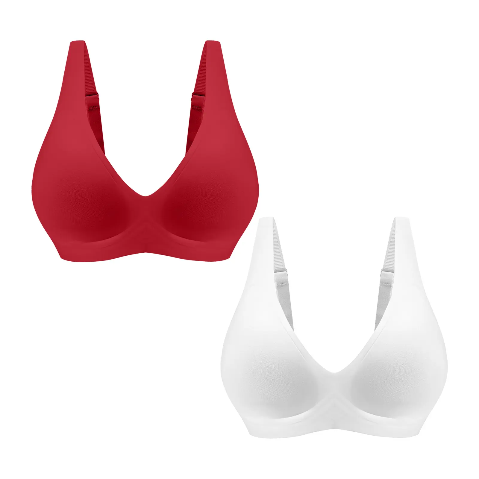 Live VRCOMFY 2 Pack Jelly Wireless Bras for Women, Seamless Deep V Comfort Bras, No Underwire Soft T-Shirt Bras, Natural Support, Invisible Fit, Everyday Bras
