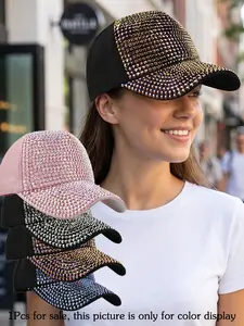 Diamond-Embedded Baseball Hat, Classic Brim Design, Unisex Hip-Hop Headwear, Fashionable Sun Protection, Ideal for Daily Use, Parties, Travel, Leisure