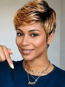 Pixie Cut Wig Human Hair for Women, Short Layered Pixie, 1b/30 Color, Full Machine Made, Stylish and Versatile Hairstyle