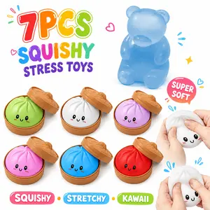Glitter Dumpling Squishy with Steamer Box,Dumpling Squishy Toys for Kids,Soft Sensory Fidget Steamed Bun Squeeze Tool，Anxiety Stress Relief Sensory Fidget Gift Soft Squeeze Decompression Dough Toy Cute Office Desk Decor Portable Stress Relief Toy