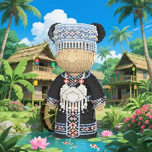 Unique Ethnic Costume Girl Bear 3D Puzzle Building Blocks Decoration, Home Office Bookshelf Decor, Party Living Room TV Stand Display