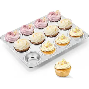 Muffin Pan, Stainless Steel Muffin Tin with 12 Cups Regular Size, Nonstick Metal Cupcake Egg Bites Tray for Baking, Non Toxic & Rust Free, Oven & Dishwasher Safe