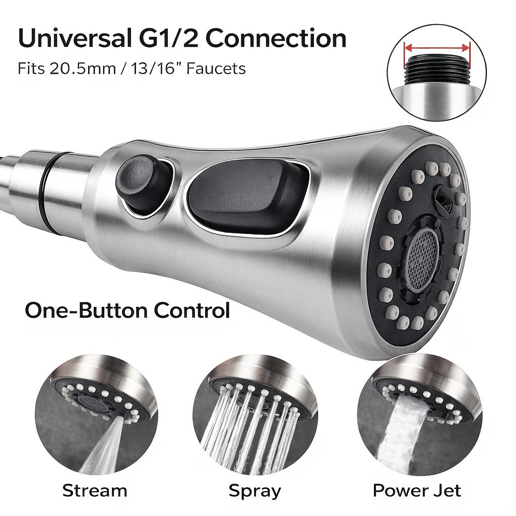 2pcs Kitchen Faucet Head Replacement Chrome, 3-Function Pull Down Faucet Spray Head Universal Pull-Out Sink Sprayer Nozzle, Easy Installation, High Pressurpre