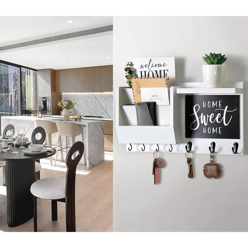 F-HP10  Key Holder for Wall - Mail Holder Organizer Wall Mount with Shelf - Hanging Key Rack Hanger with Hooks Decorative for Home Coat Letter Dog Leash Entryway Living Room Decor Farmhouse Metal