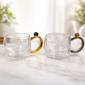 2pcs Why This Double-Walled Glass Mug With A Decorative Bead Handle Is Taking Over Coffee Lovers’ Kitchens Engine-Themed Stainless Steel