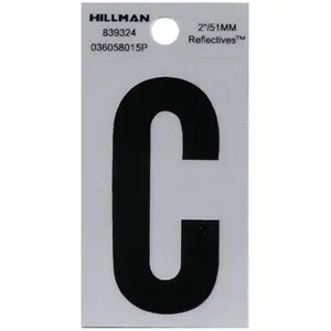 Hillman Group  2 in. Black & Silver Reflective Mylar Square Cut Self Adhesive Letter - C pack of 6