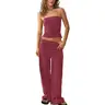 TANKANEO Women's 2-Piece Striped Trendy Clothing Set - Cute Slim Y2K Strapless Tube Top & Wide Leg Pants, Comfortable Casual Spring Summer Outfits (Cute Clothes, Casual Women's Set)