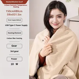 Portable USB Heated Blanket Shawl, 59x33.5 Inches Wearable Electric Blanket, Adjustable 3 Speeds Fast Heating, Soft Office Home Use