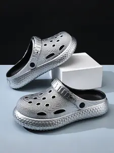 Unisex's Textured Thick Sole Clogs, Casual Comfortable Breathable Non-slip Clogs, Fashionable Shoes for Indoor & Outdoor Wear