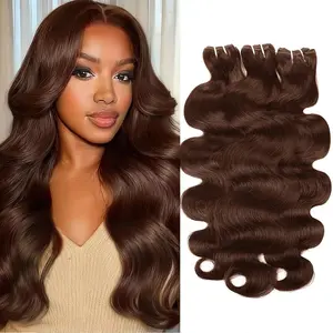 15A Upgraded 4# Brown Color Body Wave Premium Raw Human Hair Bundles Brazilian Human Hair Extensions Thicker Ends 100% Virgin Human Hair