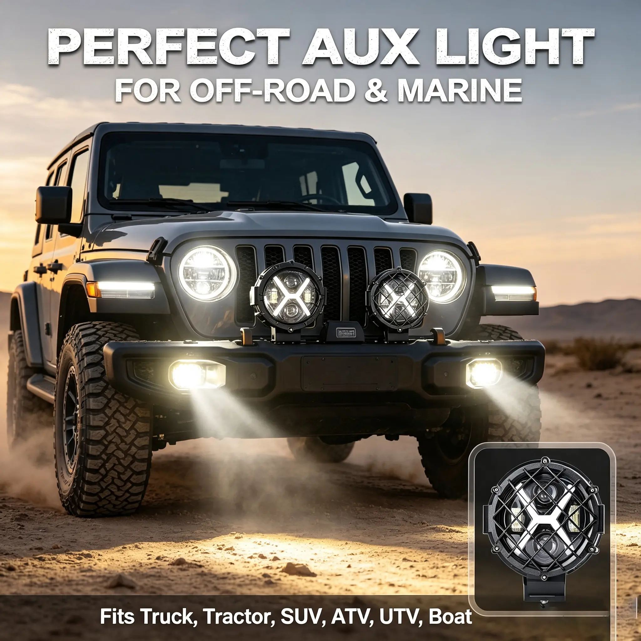 7 Inch Round LED Work Light with X-Shaped DRL Halo, 40W Offroad Driving Spotlight Fog Lamp, 12V 24V Waterproof Auxiliary Headlight for Jeep, Truck, Tractor, 4x4 SUV ATV UTV Boat, 1/2 Pack
