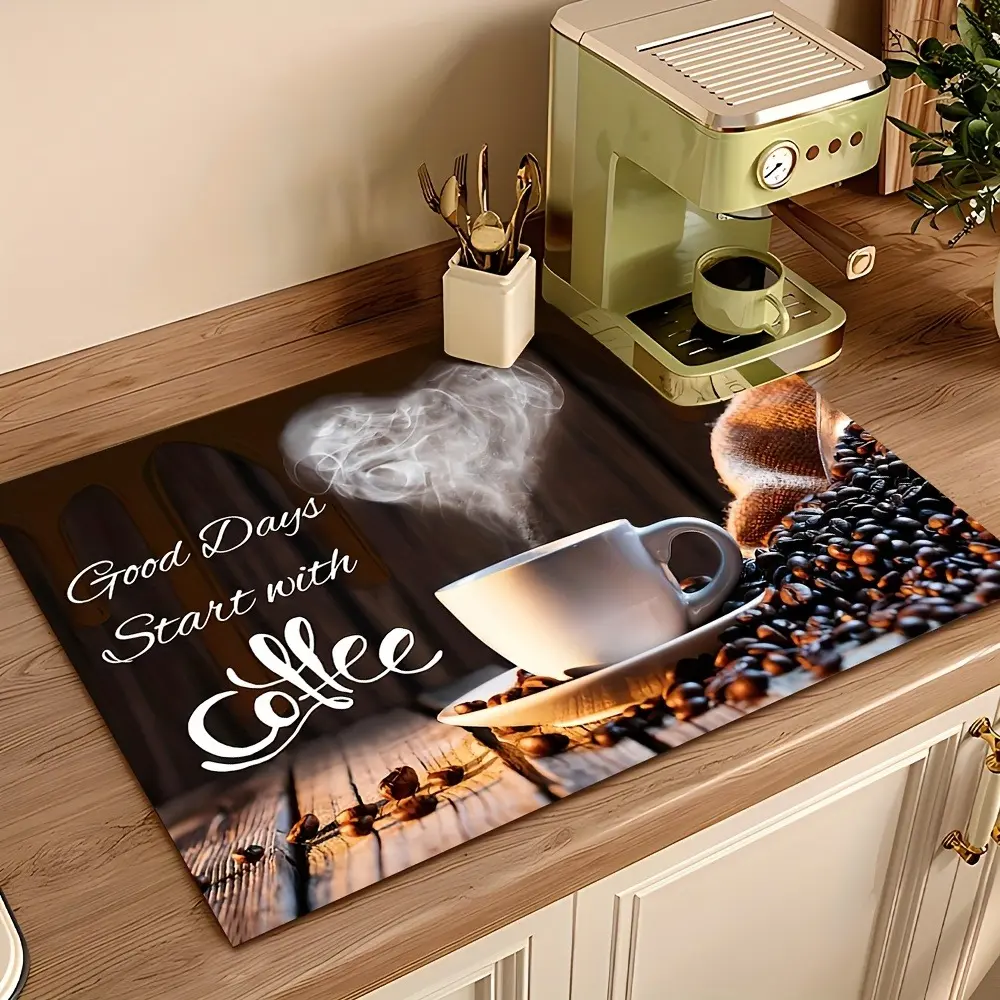 Heart Pattern Anti-Slip Coffee Machine Mat, Absorbent Insulated Pad for Kitchen Countertop Drainage, Washable Protection for Coffee Makers, Coasters, Coffee Bar Mat