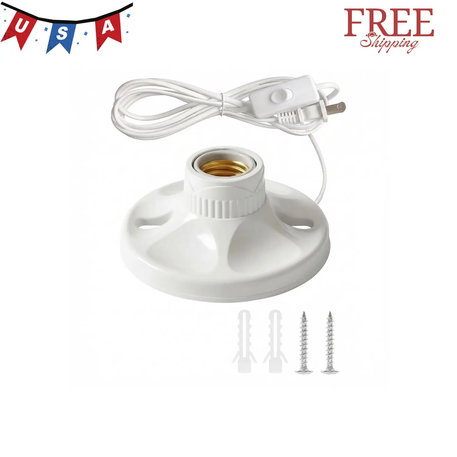 Plug-in Light Socket with 10ft Cord, E26/E27 Lamp Holder Base