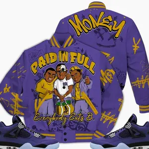 Retro 4 Lakeshow Varsity Jacket, Lakeshow 4s Outfits, Money Paid In Full B Drip Unisex T-Shirts To Match Sneakers, Streetwear Style Urban