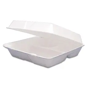 Drc 85HT3R Foam Container- Hinged Lid- 3-Comp- 8 3/8 x 7 7/8 x 3 1/4- 200/Carton