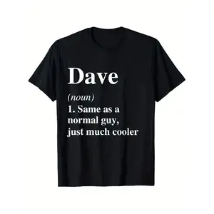 Men'S Funny Dave Definition T-Shirt - 100% 180gsm Black Casual Short Sleeve Tee with Humorous "Cooler Than Normal Guy" Print, Regular Fit Funny Birthday Gift for Men, S-XXXL Sizes, Lightweight & Breathable for Daily Wear, Parties & Outdoor Activities - Fu