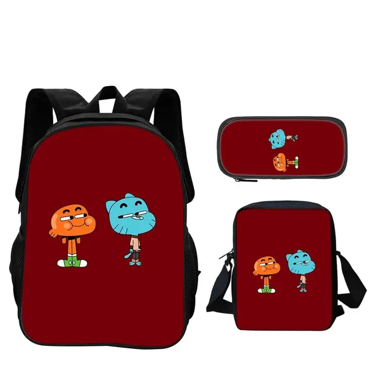 The Amazing World of Gumball Backpack Pen Bag Shoulder Bag 3Pcs Set Cartoon Anime Printed Student Womens Mens New Style