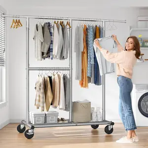Raybee Furniture Clothes Rack Heavy Duty 450LBS Clothing Racks for Hanging Clothes Rolling Clothes Rack, Metal Clothing Rack with Wheels Collapsible & Commercial Garment Rack Portable Clothes Rack 【Black Friday】
