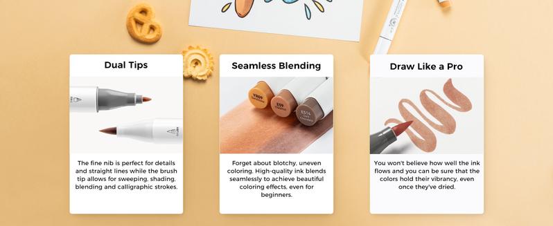 Ohuhu Skin Tone Alcohol Markers: Brush & Fine - 36 Colors - Portrait Skin Color Markers for Artist Adults Coloring Illustration - Fine and Brush Dual Tips - Refillable - AP Certificated - Honolulu B Series of Ohuhuart