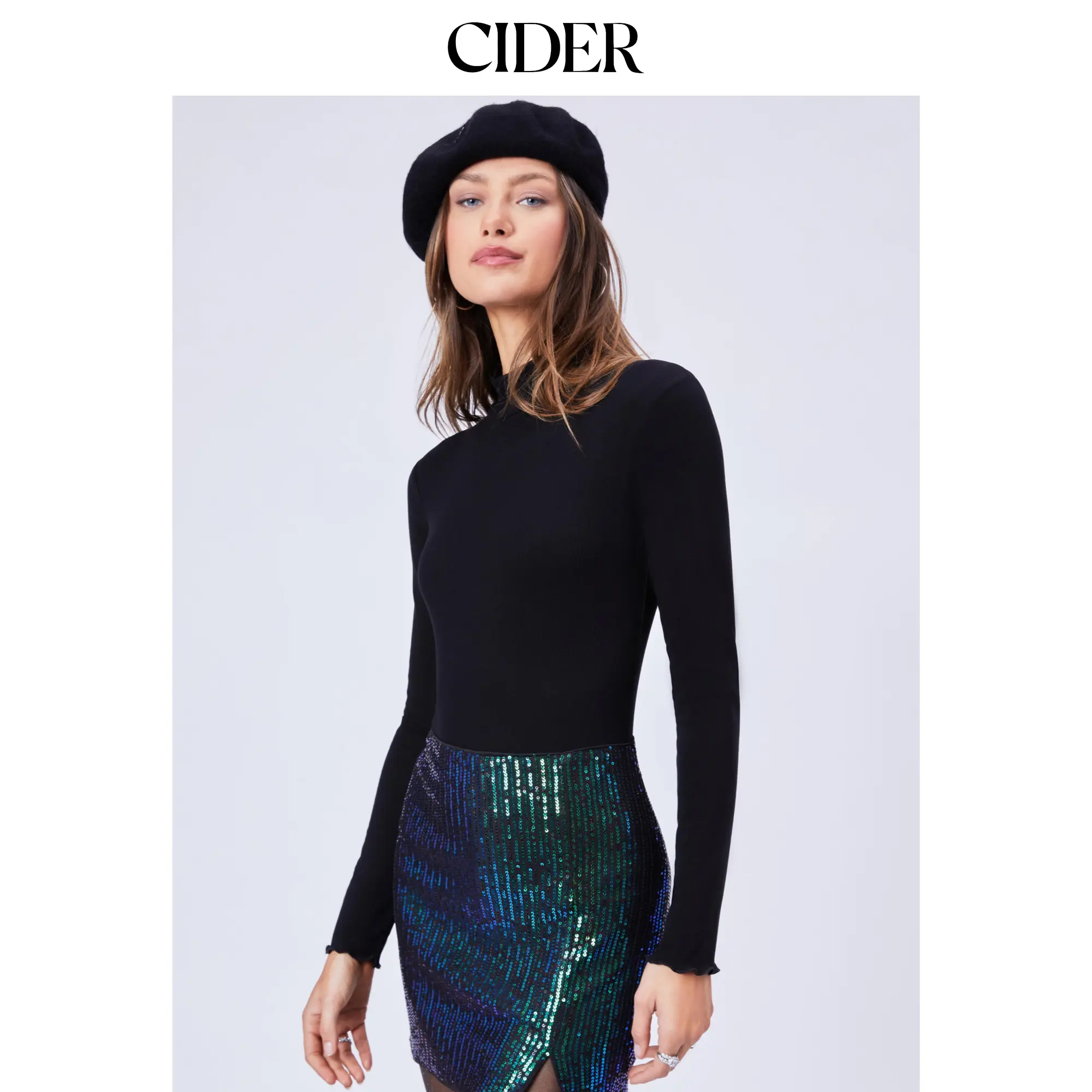 Cider Women's Solid Basic Turtleneck Bodysuit - Long Sleeve Slim Fit Essential Layering Top, High Neck, Multi-Size Including 3XL