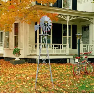 VINGLI 8FT Ornamental Windmill Backyard Garden Decoration Weather Vane, Heavy Duty Metal Wind Mill w/ 4 Legs Design, Grey