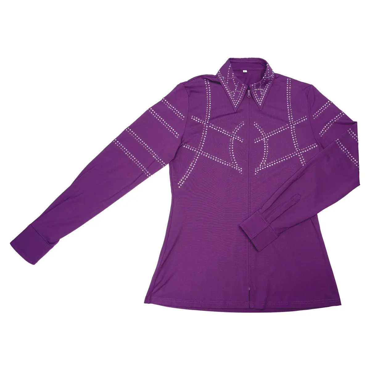 Women's Western Show Shirt, Traditional Crystal Embellished Long Sleeve Top in Lightweight 4-Way Stretch Spandex for Equestrian Horsemanship, Lady, Style, Polyester