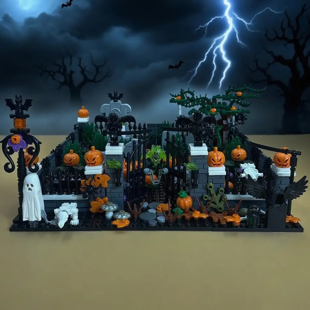 902pcs Halloween Building Blocks Set, Ghost Skull Death Scene Kit, DIY Toy, Birthday Gift, Halloween Decoration, Building Block Sets