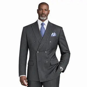 Men’s Double Breasted Pinstripe Suit – Charcoal Relaxed Fit 2 Piece FDSS