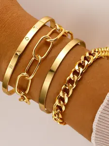 4 pcsPiece Set Simple Geometric Chain Bracelets, Casual Alloy Jewelry for Daily Wear, Commuting, Holidays, Boyfriend Gift