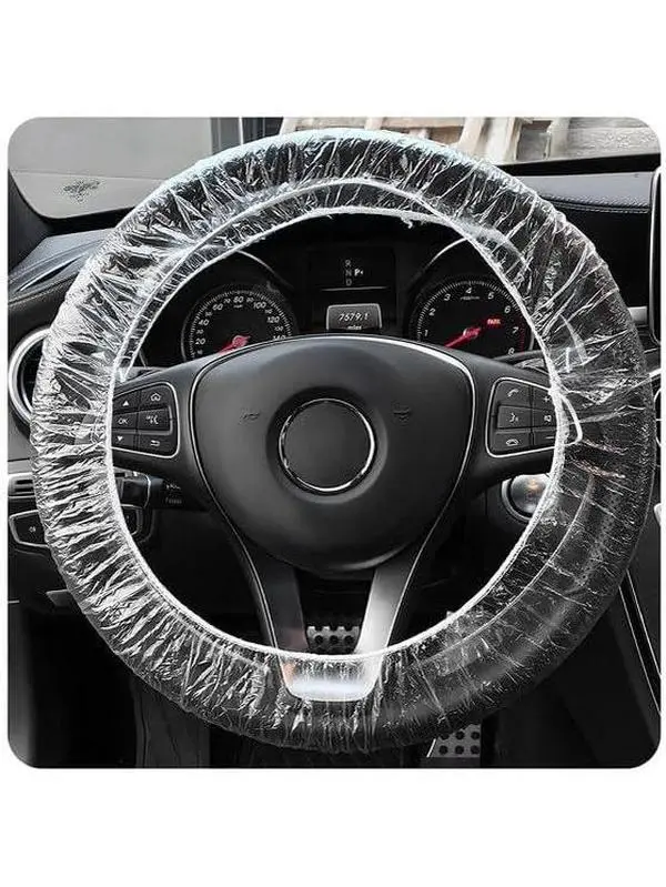 100 count Universal Disposable Steering Wheel Cover, Plastic Transparent  Steering Wheel Protector with Elastic Trims, Steering Wheel Covers for Automotive Service  Shops
