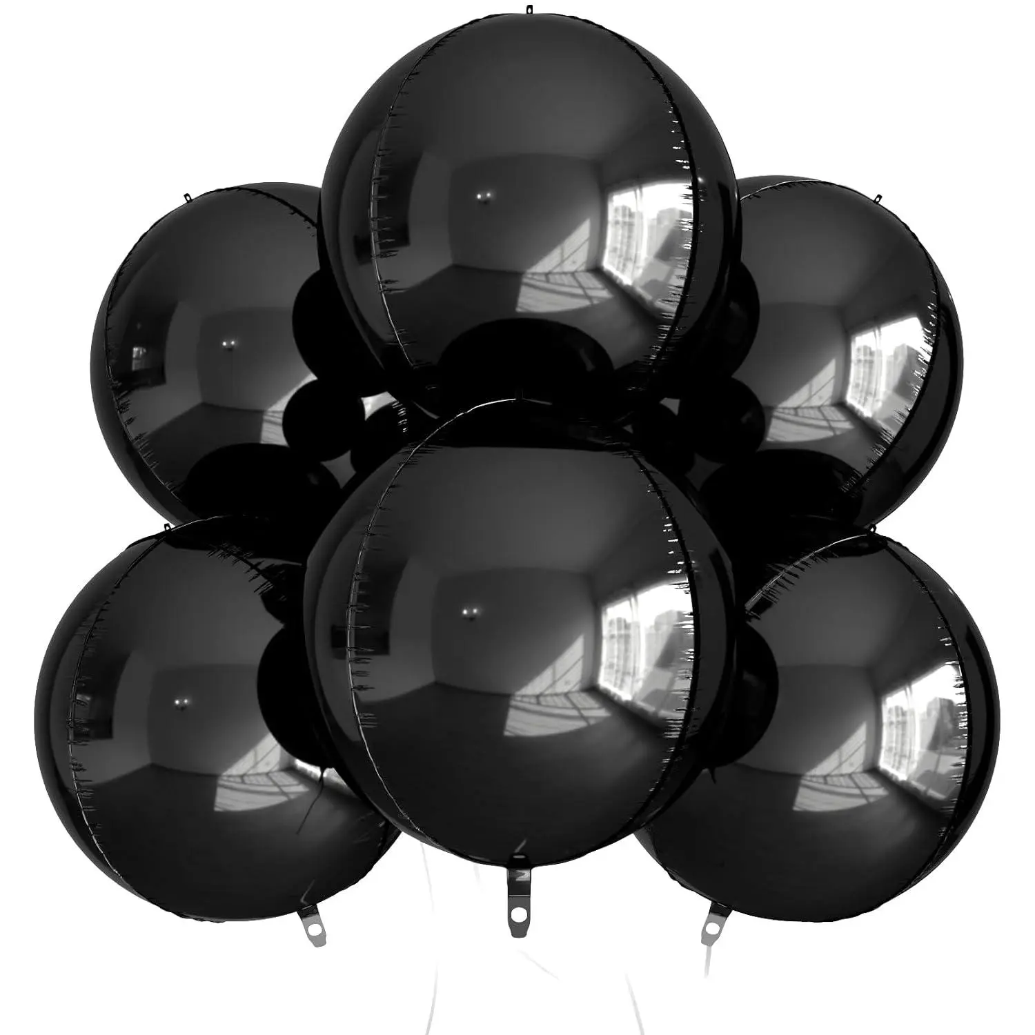 Black 4D Mylar Balloons 6Pcs 22 Inch Metallic Jumbo Foil Balloon | Big Round Sphere Balloons, Large Party Balloon Decorations For Graduation Birthday Wedding Anniversary