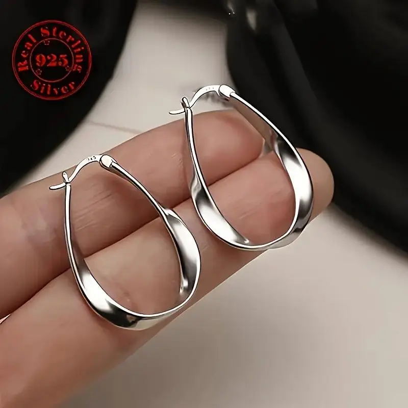 S925 Sterling Silver Mobius Twist Hoop Earrings for Women, Elegant Jewelry Gift for Everyday Casual Wear, Hoop Earrings Silver