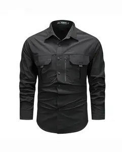 HOMUG Herrenlange Ärmelhemden für den Alltag, Arbeitskleidung kurzärmlige Hemden und lockere Freizeitbekleidung im Freien – Funktionstaschen, atmungsaktives Material, mehrere Farben, ideal für Frühling und Sommer