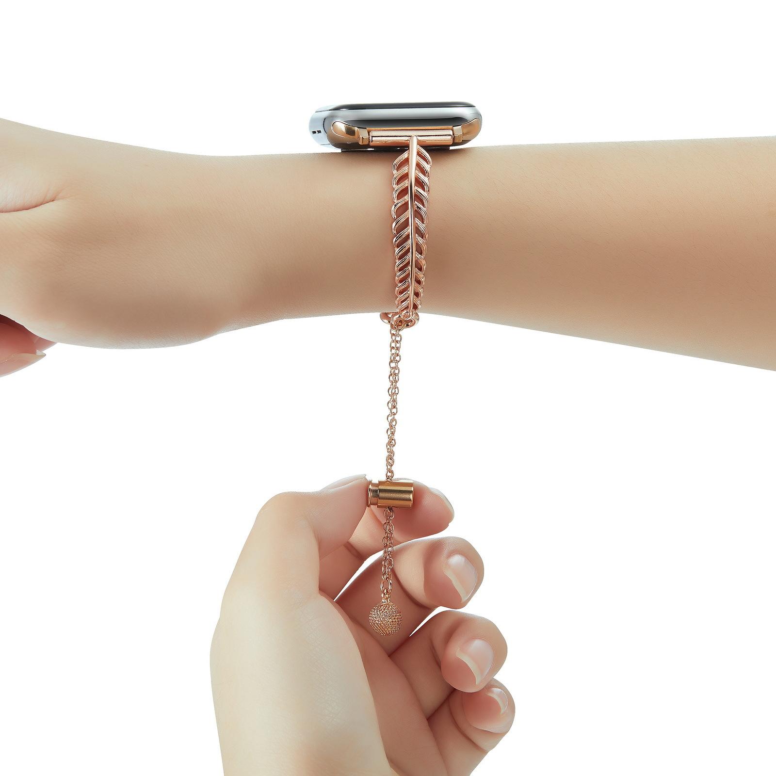 OEM Adjustable Metal Feather-Link Apple Watch Band, Compatible with Series 2/4/6/8, Stylish Lightweight Bracelet Strap for Everyday & Spring Wear