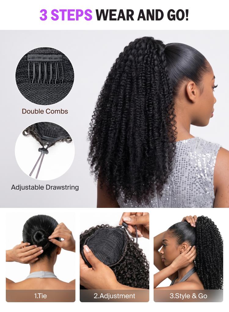 Megalook 250% High Density 100% Human Hair Burmese Curly/Afro Curly Ponytail With InvisiFit Drawstring Band Strap #Megalooknewarrivals Vacation Hair#WorldCup2026#gameday outfits#SummerWins #DealsForYouDays