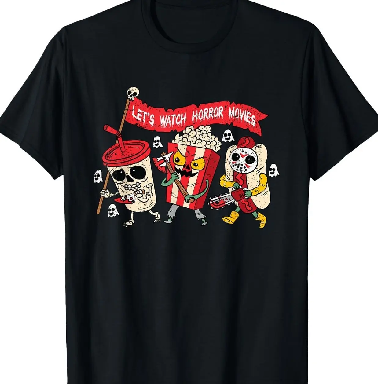 Lets Watch Horror Movies Halloween Funny Ghost Skeleton T-Shirt 1IC