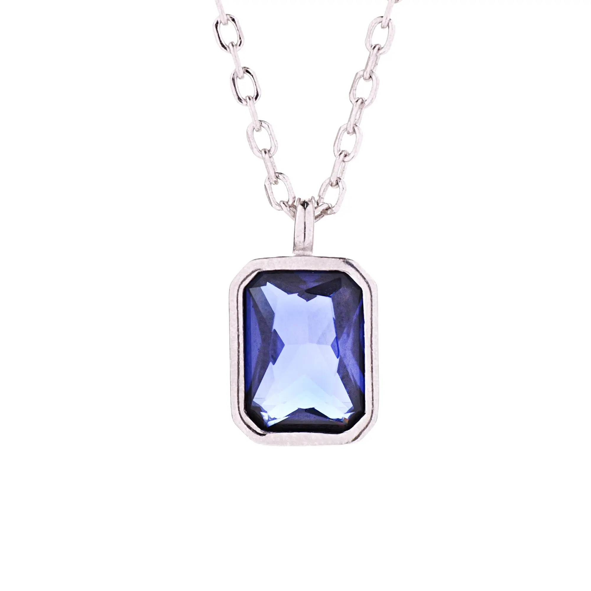 Octagon Cut CZ Solitaire Bezel Pendant Necklace - 925 Sterling Silver