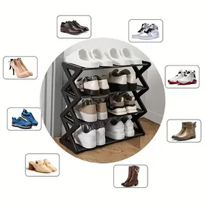 Modern Plastic Bookshelf Shoe Cabinet, Adjustable Shelf Rack, Durable 4-Tier Design, Space-Saving Furniture for Home Office Entryway Living Room