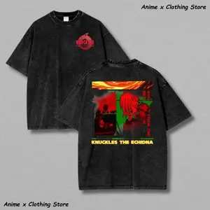 Knuckles the Echidna Sonic Graphic + Soft Unisex Tee + Oversized Fit + Vintage Washed, Street Vibe + Gift for Anime Lovers!