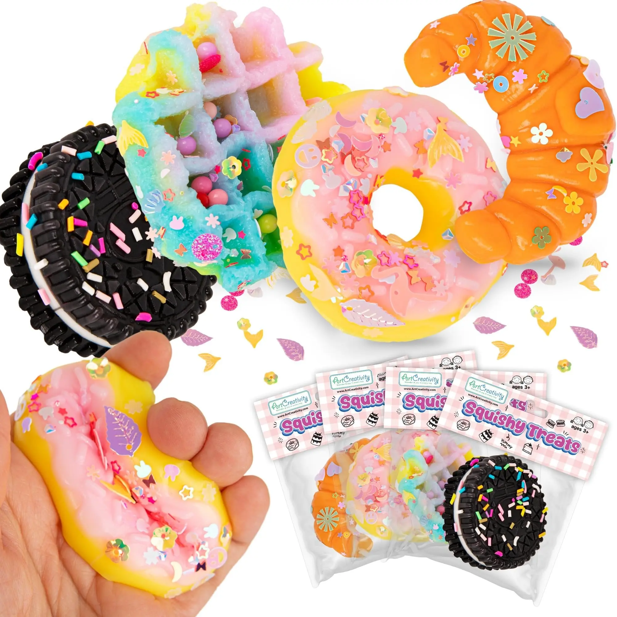 ARTCREATIVITY Colorful Mini Slow-Rise Squishy Treats Squishys Fidget Toys - 4-Pack Stress Relief Toys for Kids
