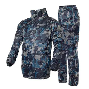 Fashion Camo Rain Jacket and Pants Set Waterproof Adult Mens Rain Gear for Outdoor Motorcycle Riding