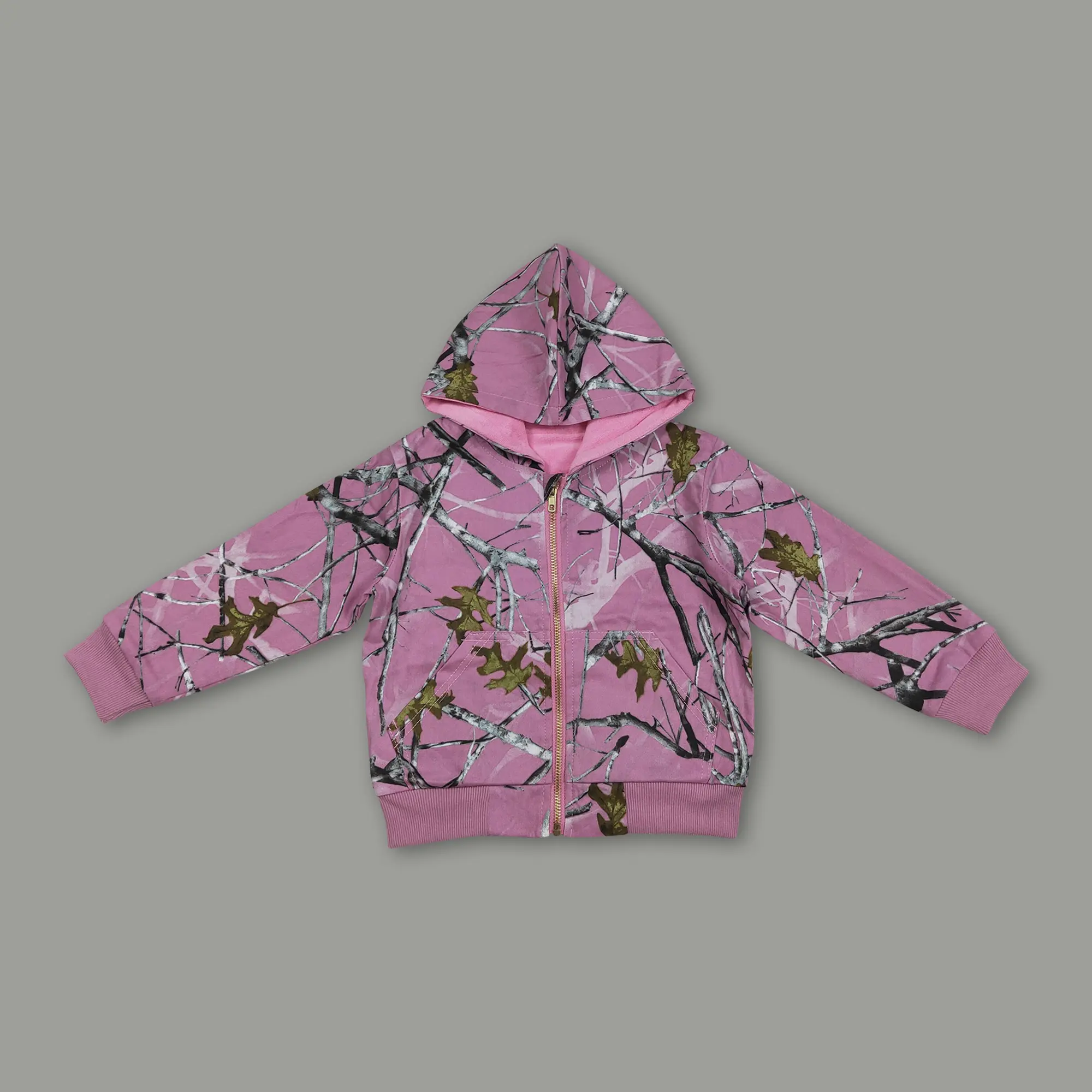 Girls' Leaf Print Fleece Hoodie, Soft Cotton Blend Long Sleeve Zip-Up Sweatshirt for Winter, Kids Clothing Girls