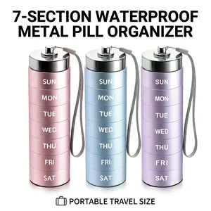 Metal Travel Pill Organizer - 100% Waterproof 7-Day Aluminum Alloy Case, BPA-Free Large Daily Holder for Vitamins & Fish Oil, Portable On-the-Go Pill Dispensers